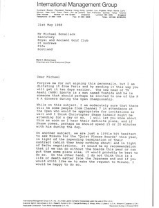 Letter from Mark H. McCormack to Michael Bonallack