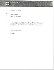 Memorandum from Mark H. McCormack to John Simpson