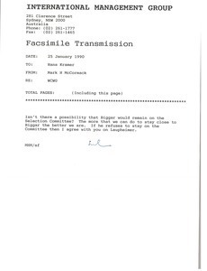 Fax from Mark H. McCormack to Hans Kramer