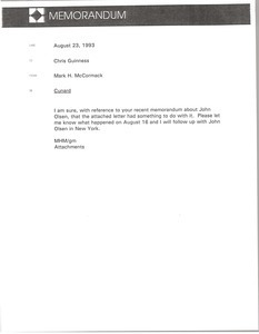 Memorandum from Mark H. McCormack to Chris Guinness