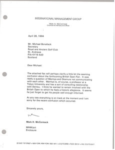 Letter from Mark H. McCormack to Michael Bonallack