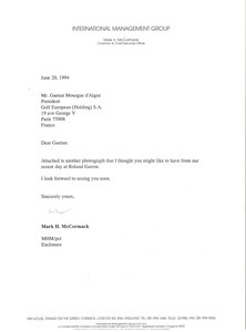 Letter from Mark H. McCormack to Gaetan Mourgue d'Algue