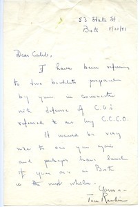 Letter from Thomas Vernon Rankin to Caleb Foote