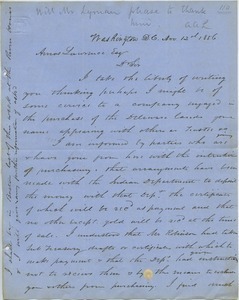Letter from Henry Kellogg to Amos Adams Lawrence