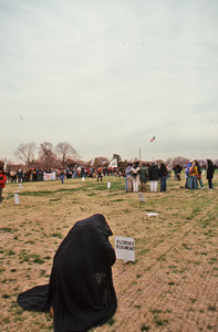 Shrouded mourner at Pentagon protest