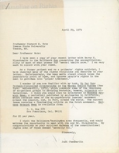 Letter from Judi Chamberlin to Richard E. Vatz