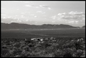 Long view of a camp site the Nevada Test Site peace encampment