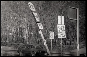 Road to Highland Falls, with signs greeting the freed hostages from Iran: 'Don't take freedom for granted, some day it may be taken away'