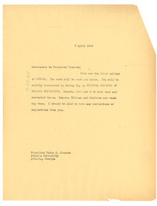 Memo from W. E. B. Du Bois to Rufus E. Clement