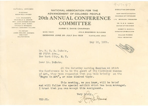 Letter from NAACP 20th Annual Conference Committee to W. E. B. Du Bois