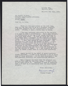 Letter from Chanan Singh to W. E. B. Du Bois