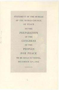 Statement of the bureau of the World Council of Peace on the preparation of the Congress of the Peoples for Peace