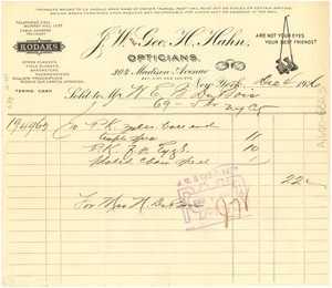 J. W. and George H. Hahn receipt