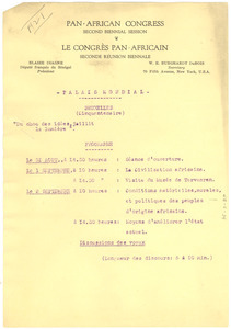 Draft of the program of the Pan-African Congress in Brussels