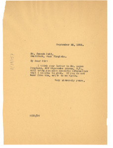 Letter from W. E. B. Du Bois to Joseph Dodd