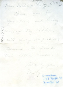 Letter from Dorothy Burnham to W. E. B. and Shirley Du Bois