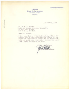 Letter from Earl B. Dickerson to W. E. B. Du Bois