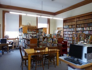 Goshen Free Public Library: reading area and book stacks