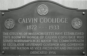 Forbes Library: interior plaque for Calvin Coolidge