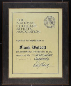 NCAA Appreciation Plaque for Coach Wolcott (1985)