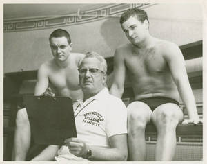 Coach Silvia with two Springfield College swimmers