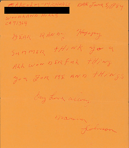 A Card From Marsha P. Johnson to Randy Wicker