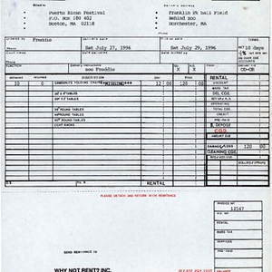 Invoice from Why Not Rent? for Festival Puertorriqueño rentals