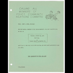 Memorandum from John F. Jones to all members of Police Community Relations Committee about meeting on January 25, 1966