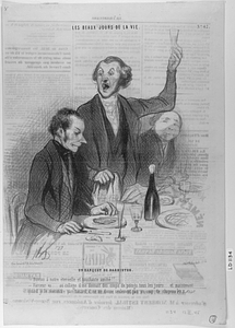 Un BANQUET DE BARBISTES. - Buvons à notre éternelle et touchante amitié!!.... - Farceur va.... au collège il me donnait des coups de poing tous les jours... et maintenant quand je le rencontre par hasard, il ne me donne seulement pas un coup de chapeau!.....