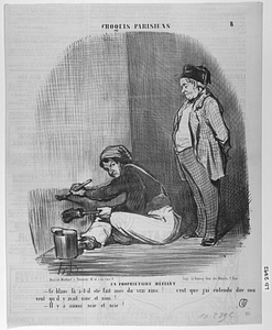 Un PROPRIÉTAIRE MÉFIANT. - Ce blanc là a-t-il été fait avec du vrai zinc?... c'est que j'ai entendu dire souvent qu'il y avait zinc et zinc!..... - Il y a aussi scie et scie!...