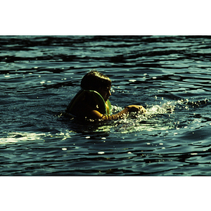 Girls swimming in lake