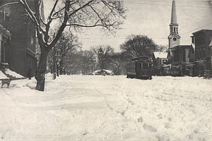 Winter snowstorm, Main Street, 1915