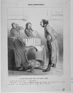 Ce QU'ON APPELLE DE NOS JOURS UNE OEUVRE LÉGÈRE. - Qu'est-ce que cela bon Dieu! Encyclopédie?.. - Non m'sieu... c'est le roman des Mystères de Paris que madame vient d'acheter chez le libraire, notre patron... nous vous apporterons le reste de l'ouvrage sitôt qu'il aura paru!... ----------------- VOICI CE QUE NOUS ENVOIE L'IMPRIMERIE ROYALE. - Comment.... on m'avait parlé de quelques légers documens à consulter sur la question...... en question - C'est ça, m'sieu!.... nous vous apporterons le reste tout à l'heure.