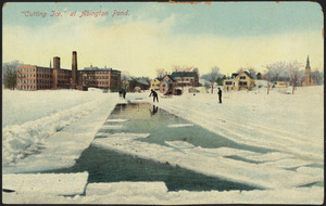 Cutting ice at Abington Pond, Abington, Massachusetts