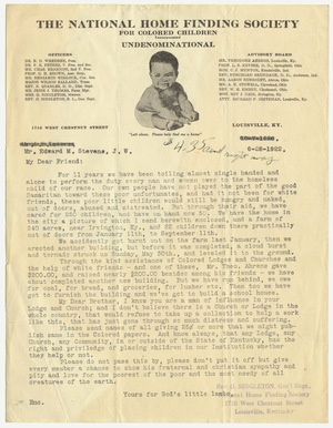 Letter from Reverend O. Singleton to Edward M. Stevens, 1922 June 28