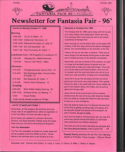 Newsletter for Fantasia Fair - 96' (October 20,1996)