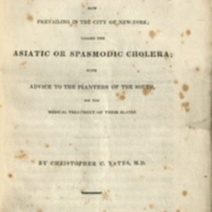 Title page of Observations on the epidemic now prevailing in the city of New-York by Christopher C. Yates.