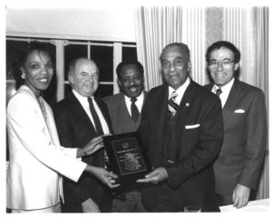 Attendees at Suffolk University Law School's Black American Law Students Association (BALSA) dinner, 1985