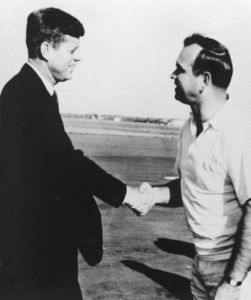 John Joseph Moakley greets John F. Kennedy at Hyannis Airport, 1960s