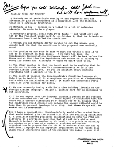 John Joseph Moakley's notes for Congressman David McCurdy regarding the language of the Foreign Affairs Committee