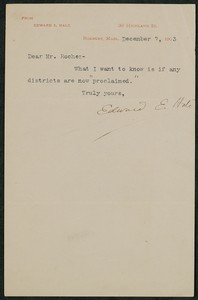 Letter, December 7, 1903, Edward Everett Hale to James Jeffrey Roche