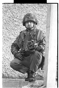 On-duty UDR soldier with gun, Downpatrick