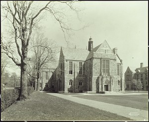 Bapst Library and St. Mary's Hall on Boston College's early Chestnut Hill campus