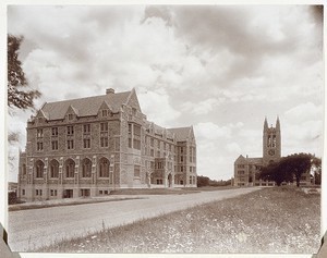 St. Mary's Hall and Gasson Hall on Boston College's early Chestnut Hill campus