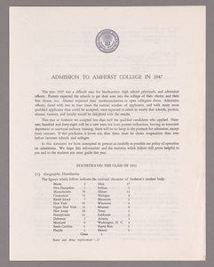 Amherst College annual report to secondary schools and report on admission to Amherst College, 1947