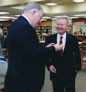 Mayor William Stanley and president of UMass Amherst William Bulger at Waltham High School