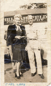 Picture of Arthur O'Brien with June Lang, actress, after dancing with Eva Gabor