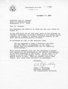Letter to Paul E. Tsongas from Robert J. McCloskey