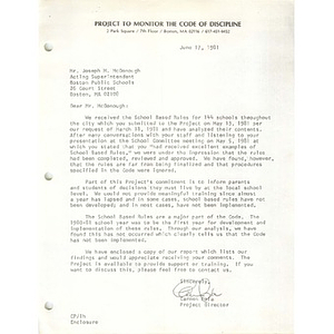 Letter, Joseph M. McDonough, June 17, 1981.