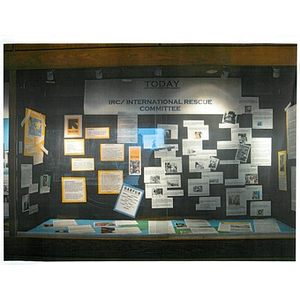 Photo of library display entitled "Today: IRC/International Rescue Committee."